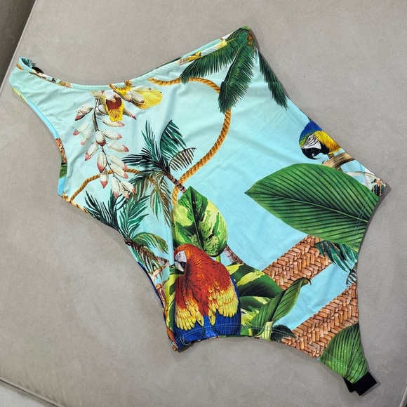 Denis One Shoulder Tortoise Ring Brazilian Tropical Print Bodysuit Medium - Picture 6 of 8